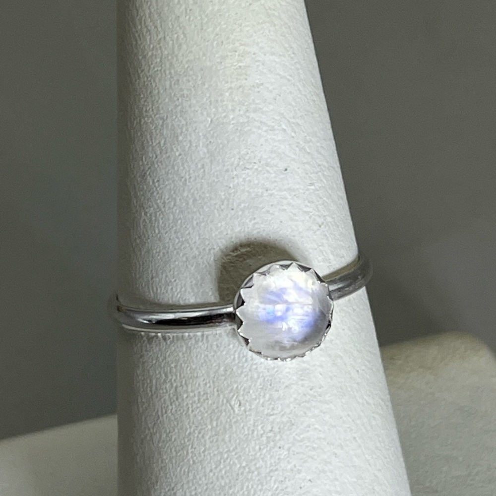 Sterling Silver and White Rainbow Moonstone Minimalist Ring